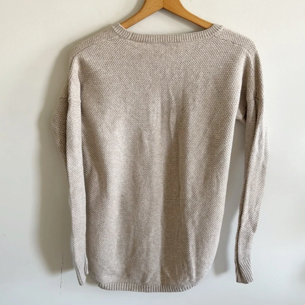 Madewell beige tan Hi-Lo Sweater Textured L/S Crew Knit Sweater Top size M